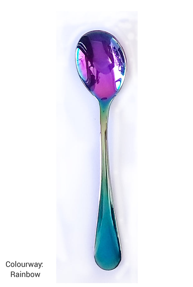 Stainless Steel Spoon (Length 6cms-37gms). Rainbow colour.