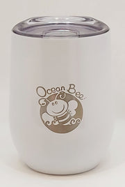 Steel mug, white reusable cup. Stainless steel. Large size. Double walled