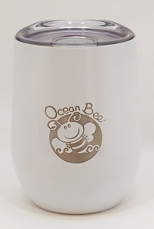 Steel mug, white reusable cup. Stainless steel. Large size. Double walled
