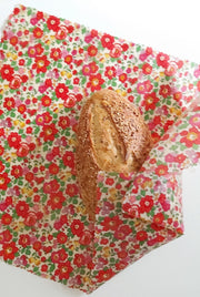 Beeswax wrap bread. Liberty Betsy garden floral