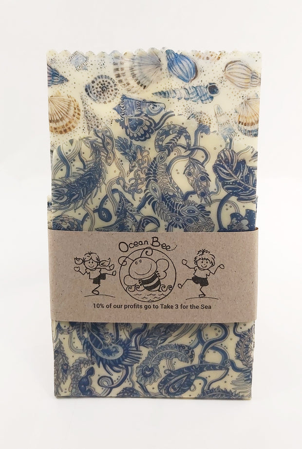 Beeswax wrap 2pack. essential size.33x26cm. 24x24cm. Liberty. Sea shells colourway
