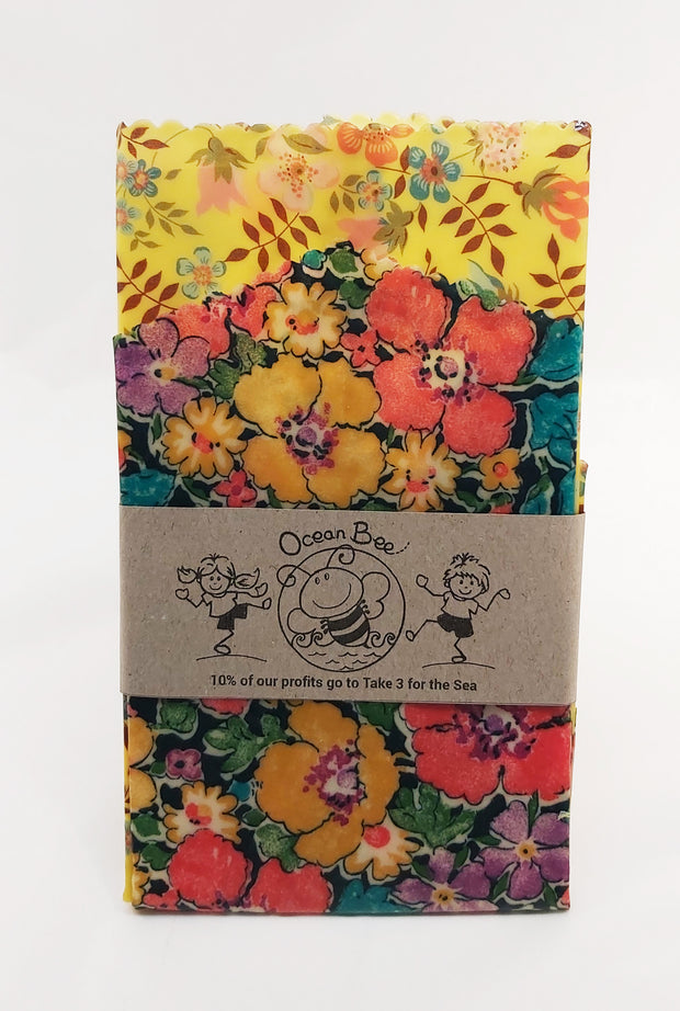 Beeswax wrap 2pack. 33x26cm. 24x24cm. Liberty. Yellow multi floral  colourway